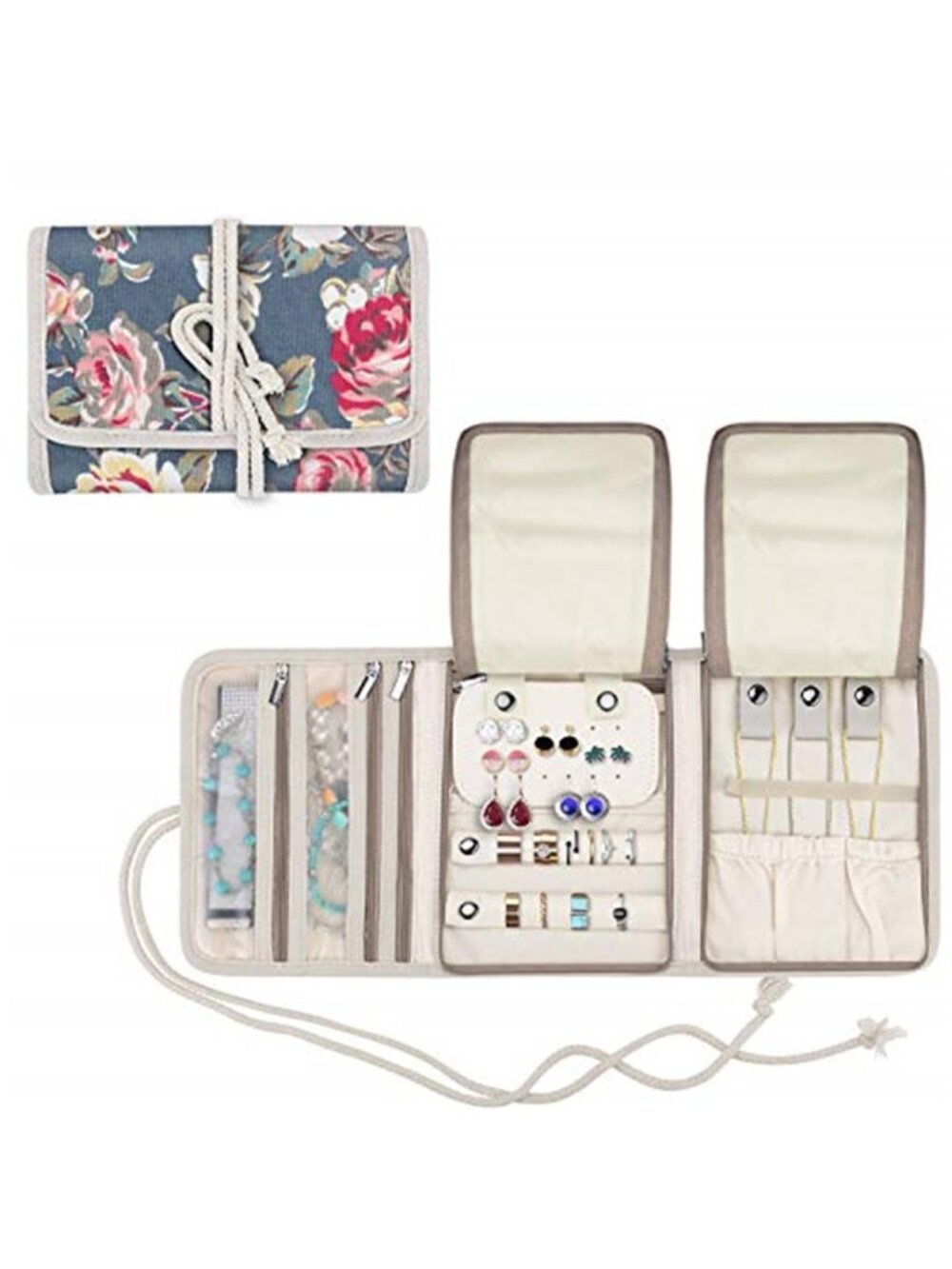 Travel Jewelry Roll Organizer Bag Necklace Earring Bracelet Ring Holder Women